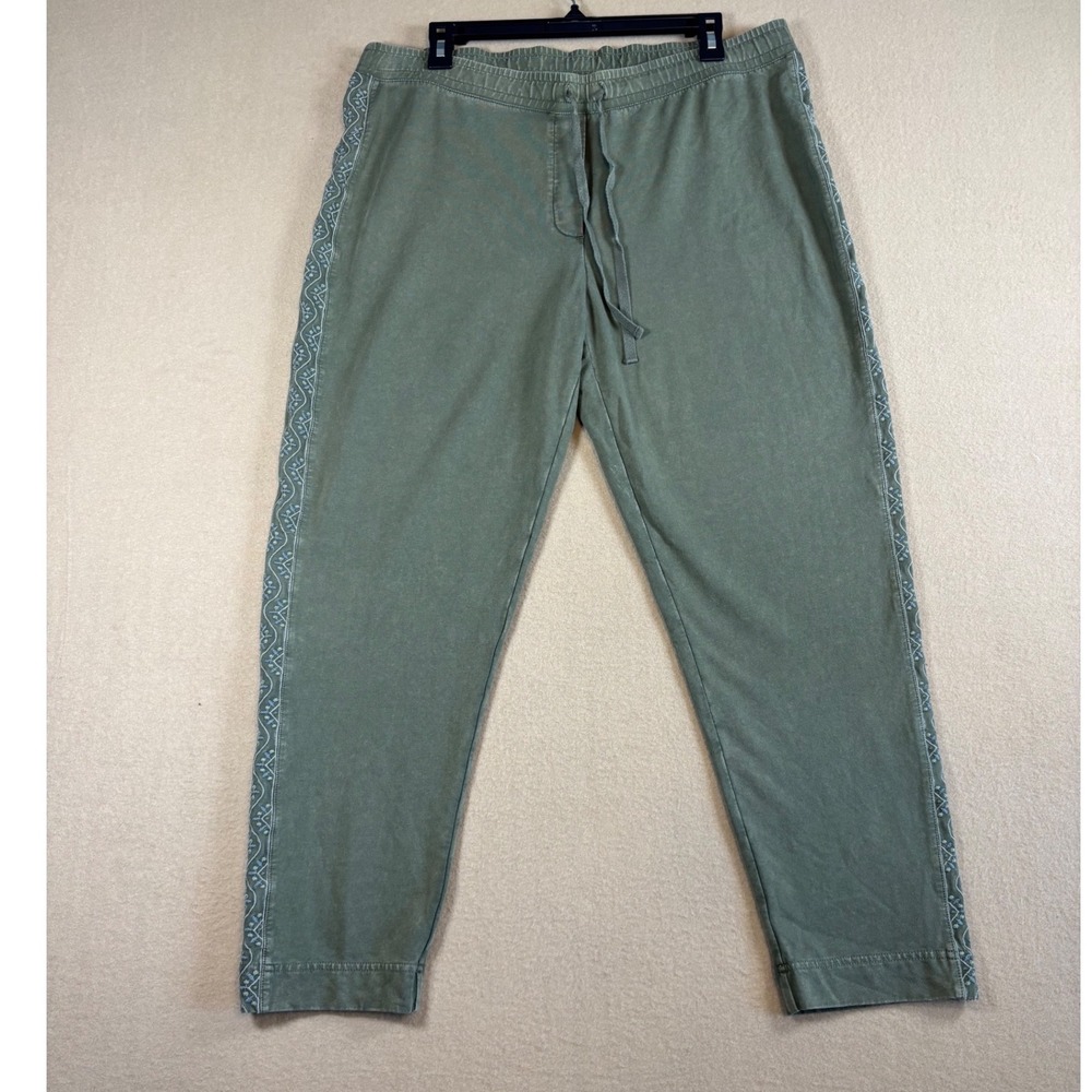 J. Jill Women M Green Embroidered Trim Joggers Drawstring Sweatpants Boho